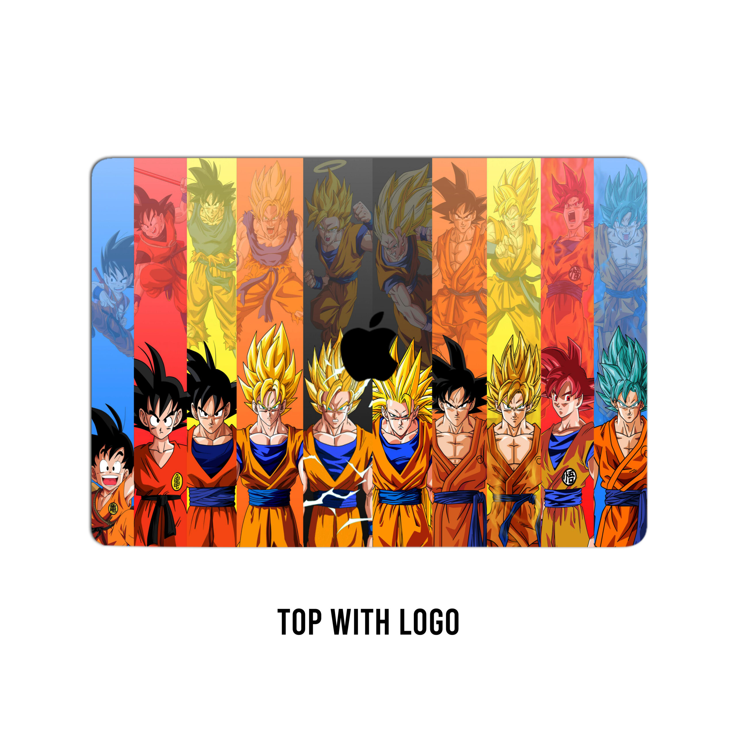 Goku’s ascension! A dynamic evolution grid. Transformative all-forms poster laptop skin for saiyan power on the go