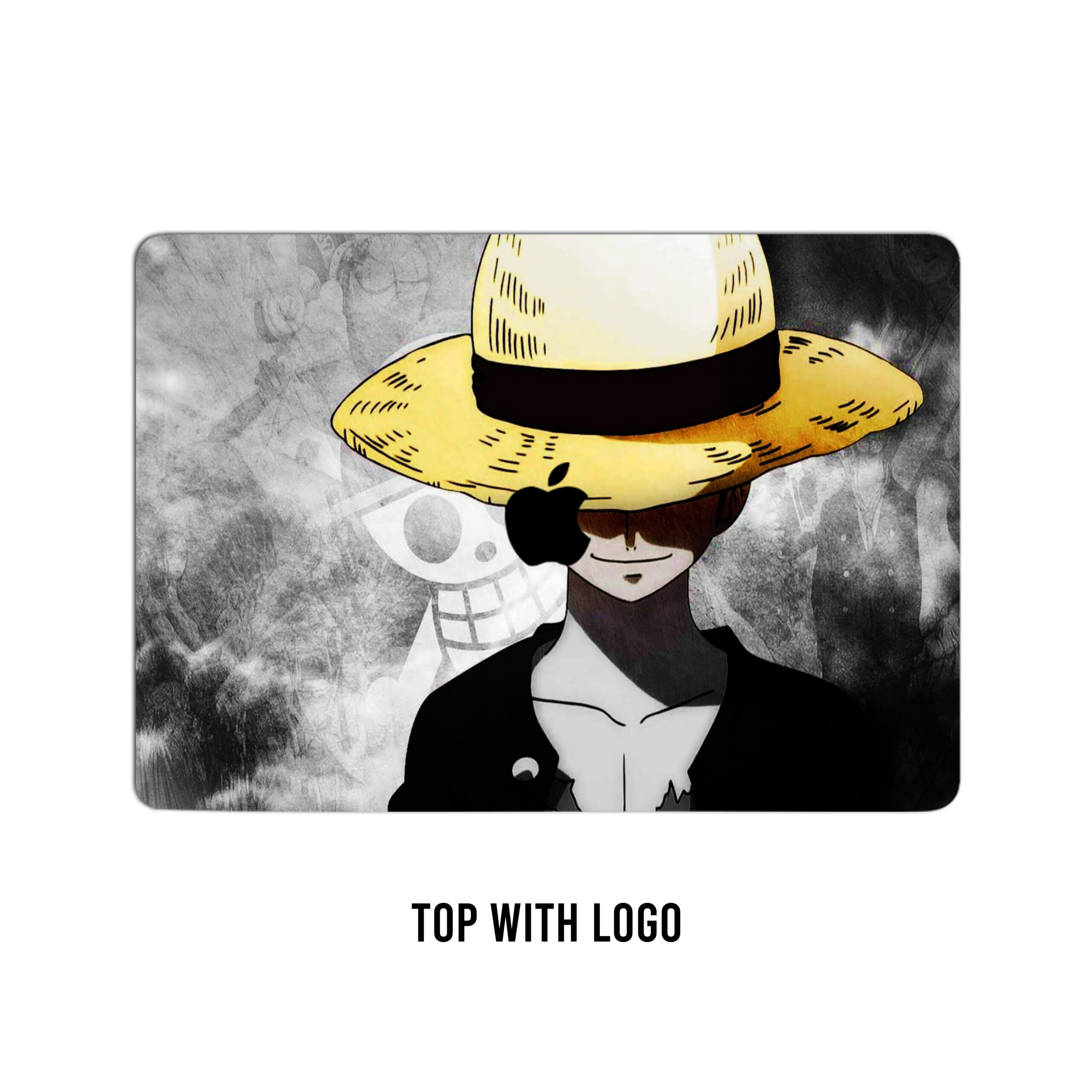 Sunny ventures! Monkey d. Luffy’s iconic hat. A vibrant laptop skin for true pirates in black, white, and yellow splendor