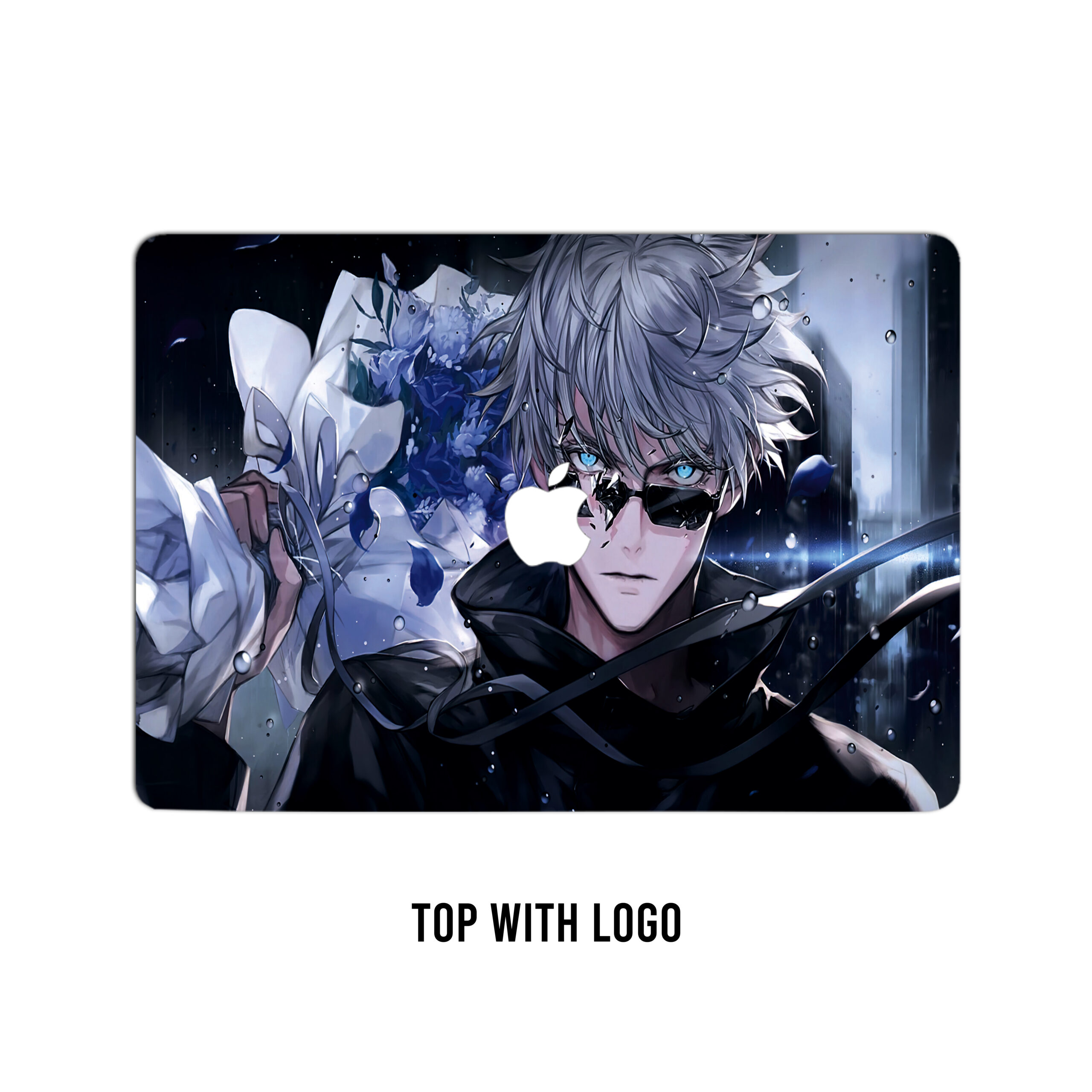 Bouquet of cursed bloom! Jujutsu kaisen laptop skin. Embrace the mystical allure with shades of blue and grey elegance